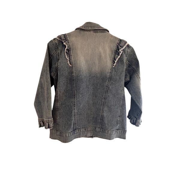 Logo Lori Goldstein Jean Jacket 3/4 Sleeve Raw Hem Distressed Ruffled Size 2 XS - Picture 2 of 7